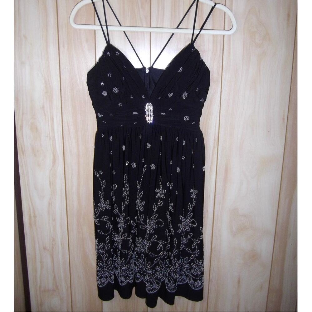 Cache Y2K Black Beaded Floral Sweetheart Strappy Sleeveless Mini Slip Dress 4